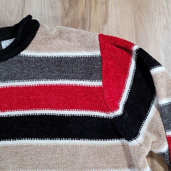 🔹️Sag Harbor Black, Cream, & Red Striped Ultra Soft Long Sleeve Sweater XLarge - Picture 4 of 9